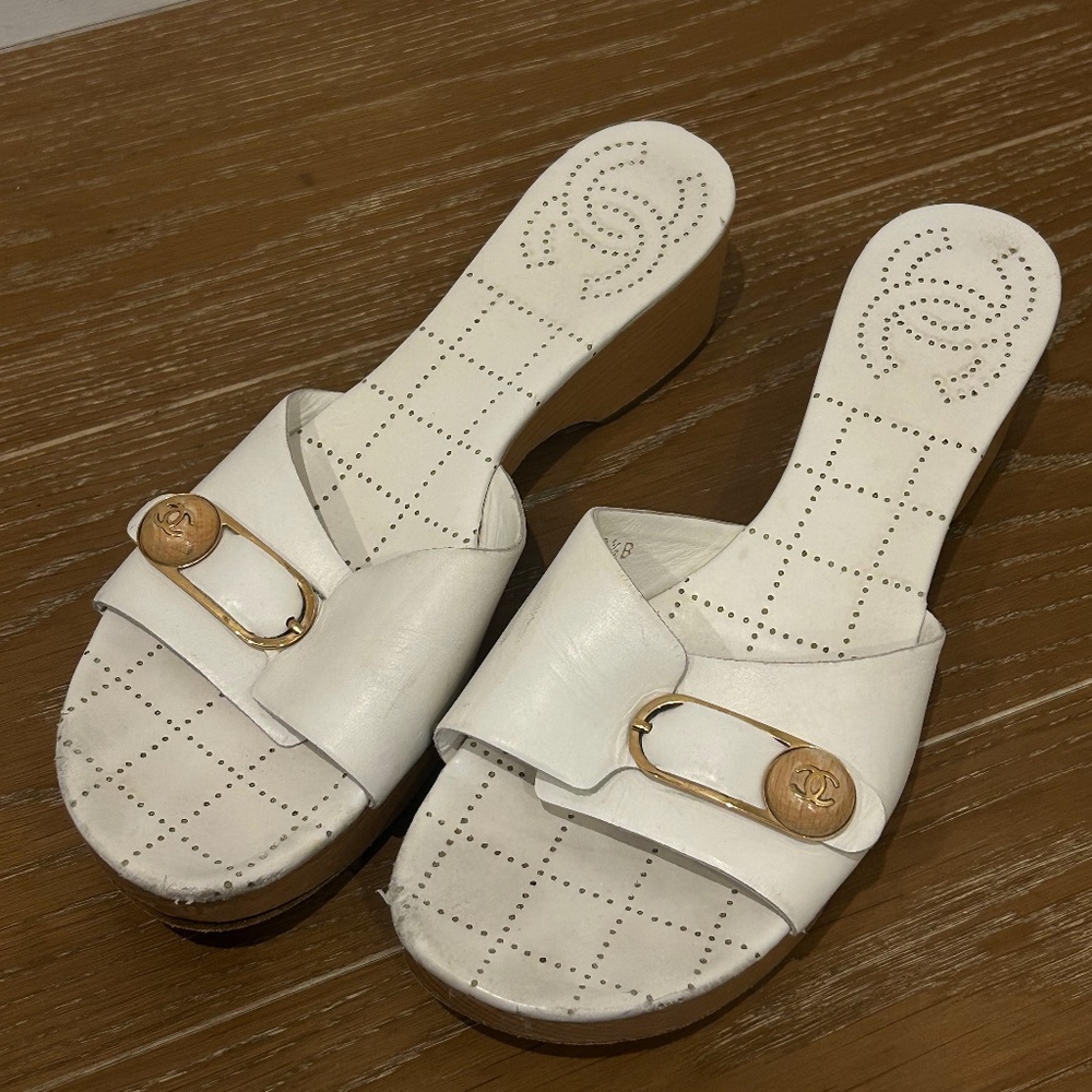 Chanel Platform White Sandals